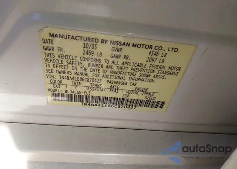 2006 Nissan Maxima 3.5 Sl from USA, damaged, VIN 1N4BA41E86C820427